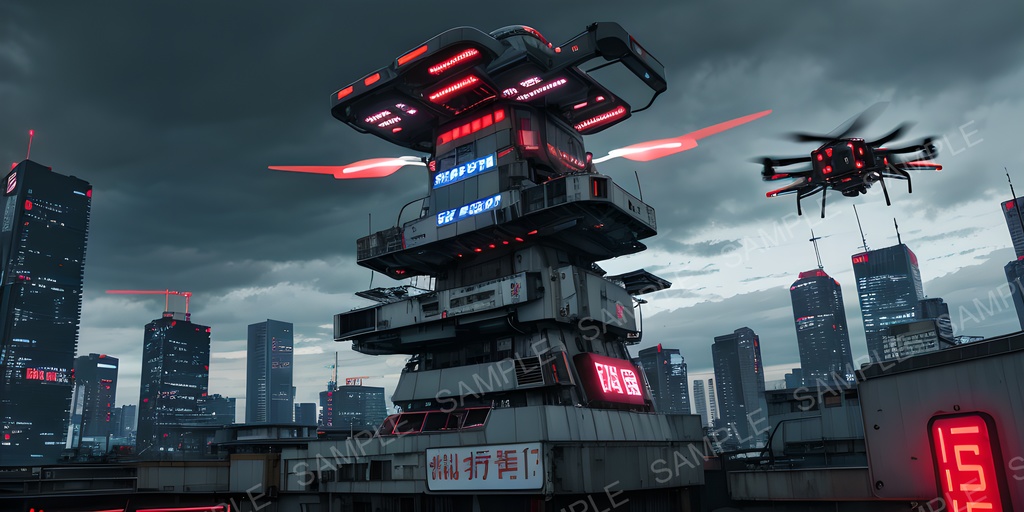 【2k背景素材】退廃サイバーパンク 航空管制塔|10枚セット