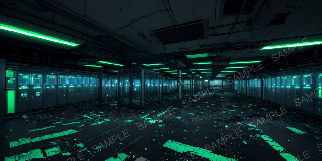 【2k背景素材】崩壊したサイバーパンク データセンター|10枚セット