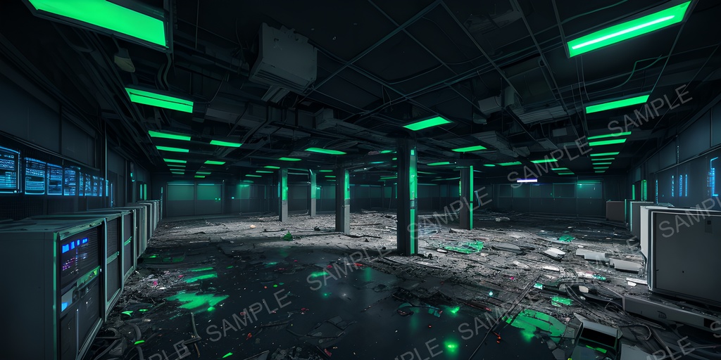 【2k背景素材】崩壊したサイバーパンク データセンター|10枚セット