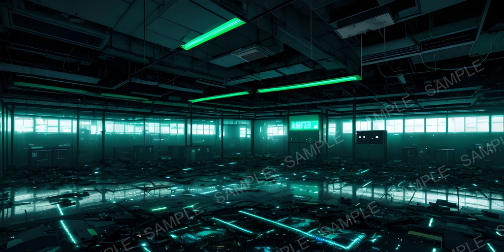 【2k背景素材】崩壊したサイバーパンク データセンター|10枚セット