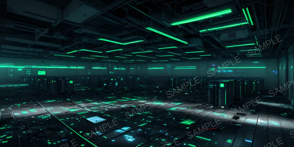 【2k背景素材】崩壊したサイバーパンク データセンター|10枚セット