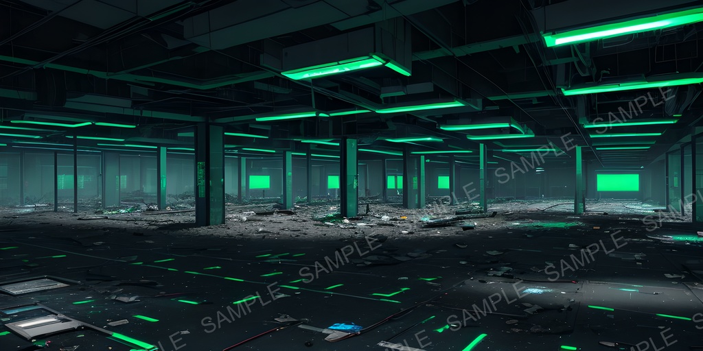 【2k背景素材】崩壊したサイバーパンク データセンター|10枚セット