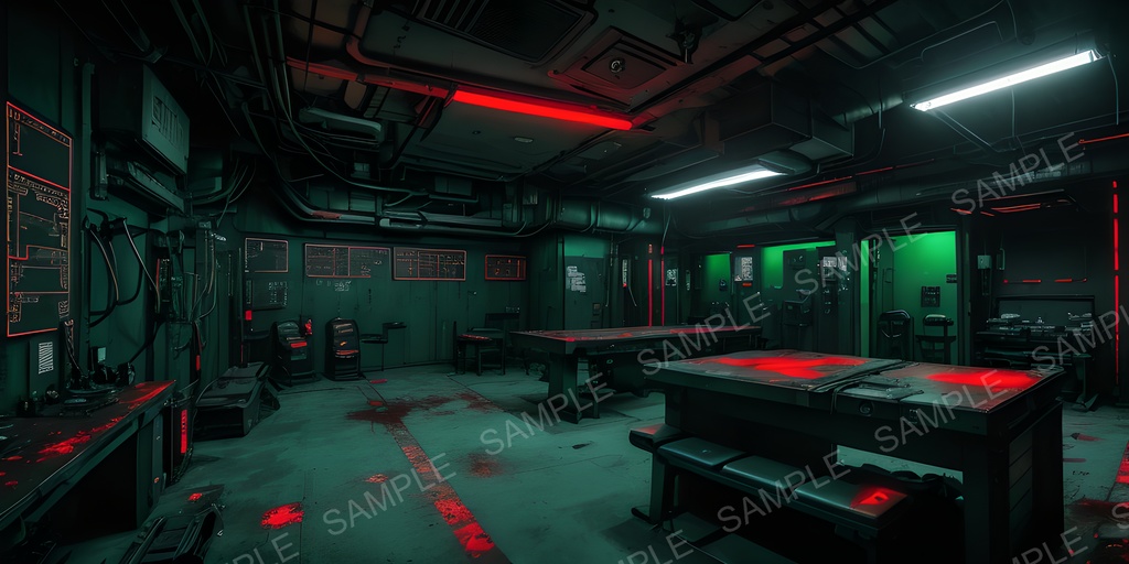 【背景素材】退廃サイバーパンク サイバネ整備室|10枚セット