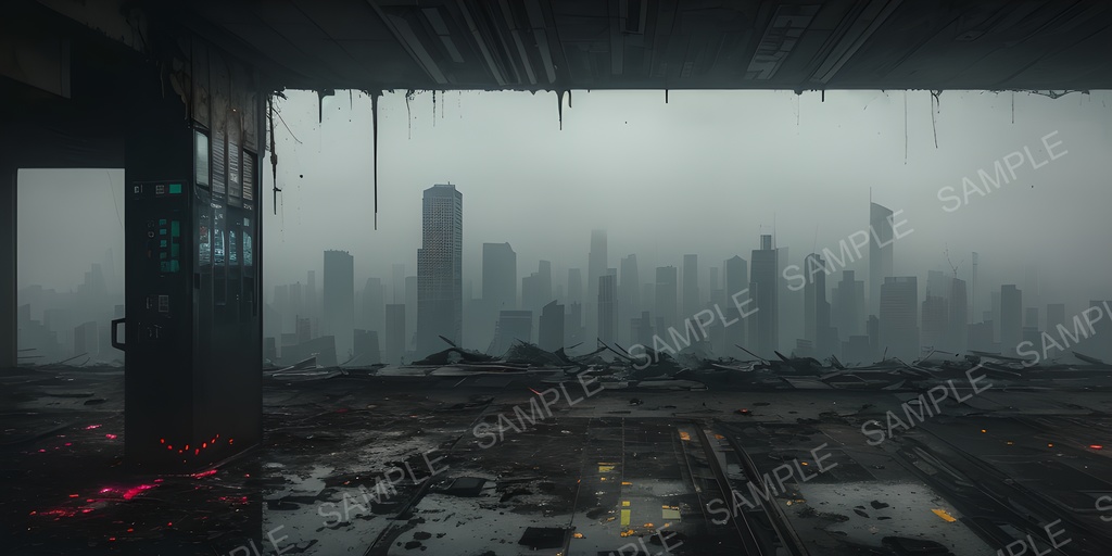 【2k背景素材】退廃サイバーパンク 崩れた展望デッキ|10枚セット