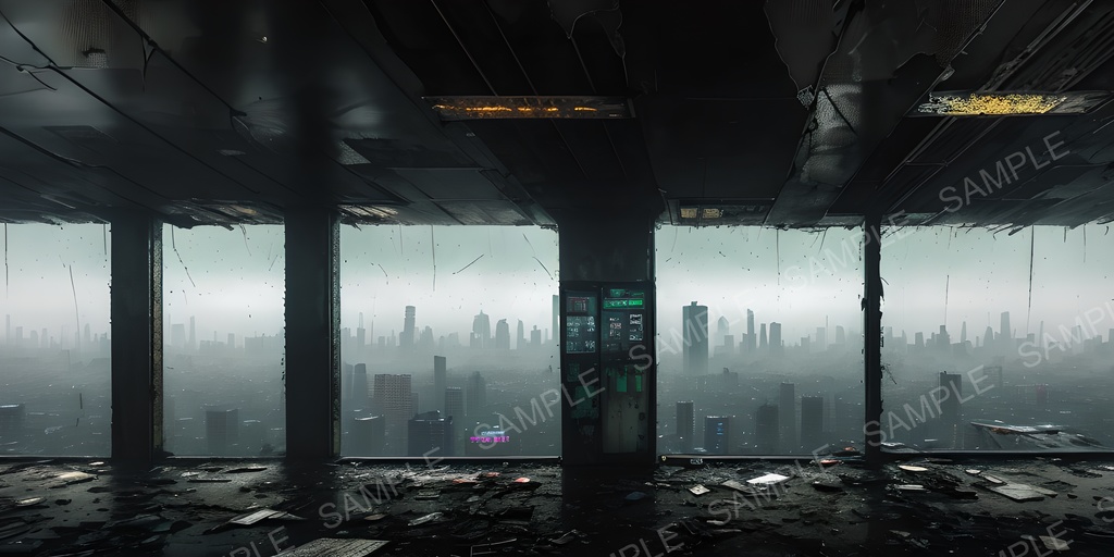 【2k背景素材】退廃サイバーパンク 崩れた展望デッキ|10枚セット