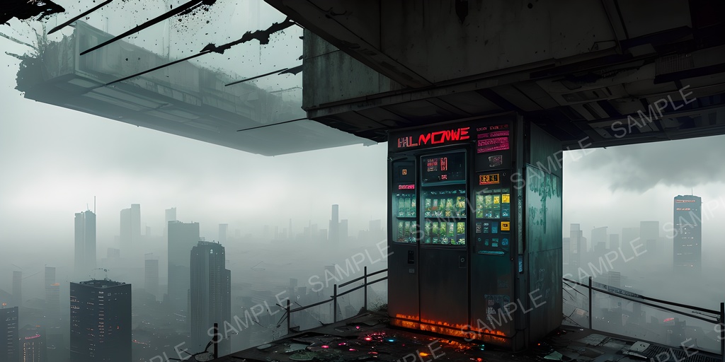 【2k背景素材】退廃サイバーパンク 崩れた展望デッキ|10枚セット