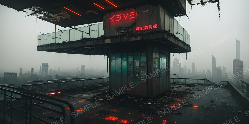 【2k背景素材】退廃サイバーパンク 崩れた展望デッキ|10枚セット