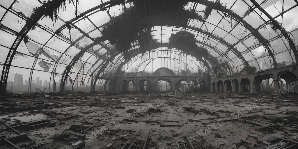 【2k背景素材】退廃サイバーパンク 都市ドーム跡|10枚セット