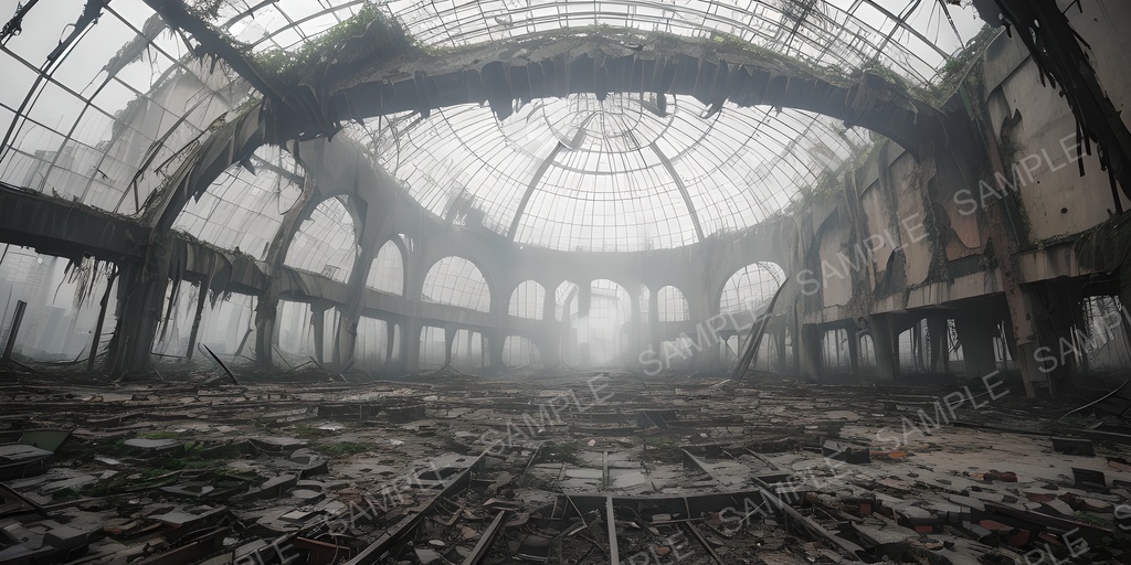 【2k背景素材】退廃サイバーパンク 都市ドーム跡|10枚セット