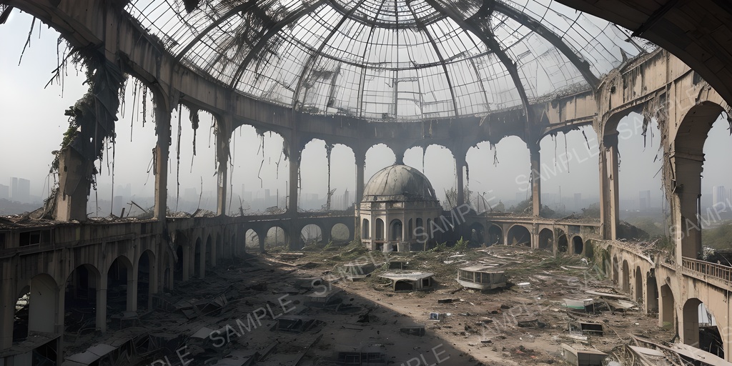 【2k背景素材】退廃サイバーパンク 都市ドーム跡|10枚セット