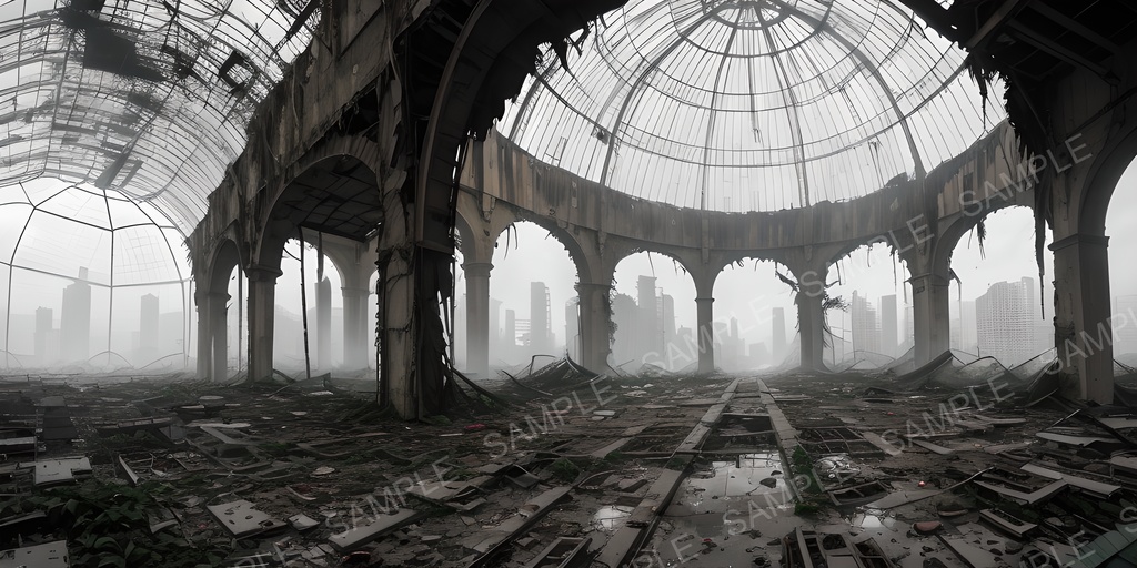 【2k背景素材】退廃サイバーパンク 都市ドーム跡|10枚セット