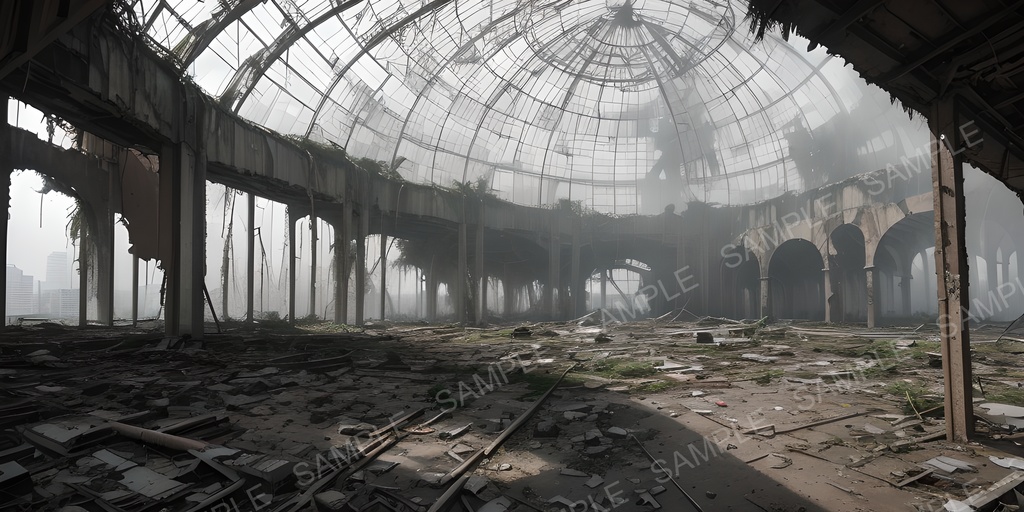 【2k背景素材】退廃サイバーパンク 都市ドーム跡|10枚セット