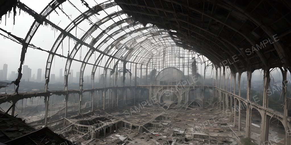 【2k背景素材】退廃サイバーパンク 都市ドーム跡|10枚セット