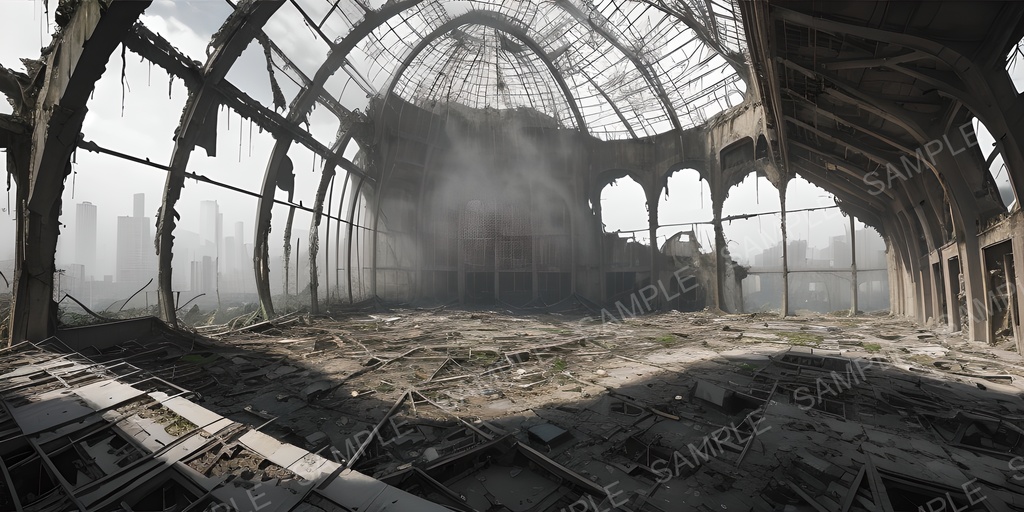 【2k背景素材】退廃サイバーパンク 都市ドーム跡|10枚セット