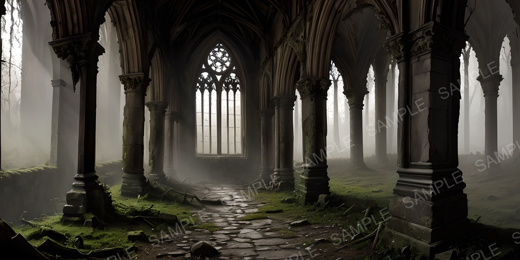 【2k背景素材】中世ファンタジー 退廃都市の大聖堂(内部)|10枚セット