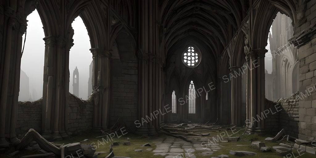 【2k背景素材】中世ファンタジー 退廃都市の大聖堂(内部)|10枚セット