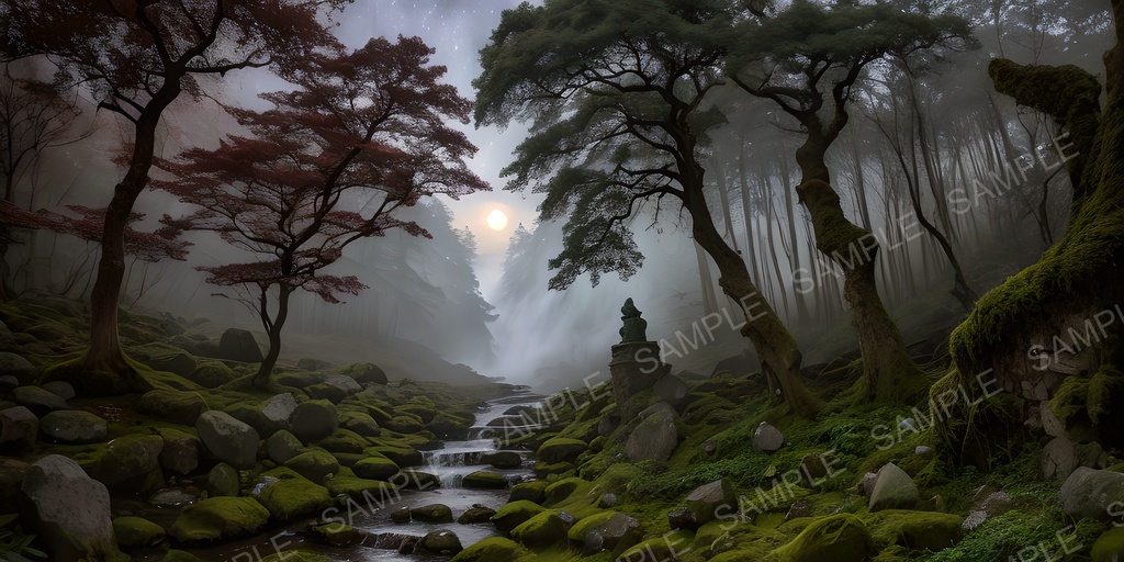 【2k背景素材】中世ファンタジー 聖域の滝と神秘の夜空|10枚セット