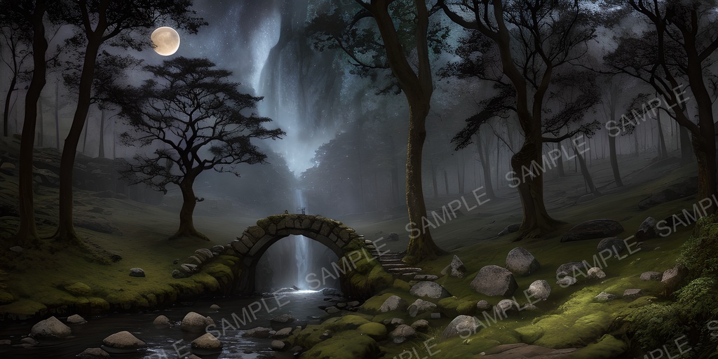 【2k背景素材】中世ファンタジー 聖域の滝と神秘の夜空|10枚セット