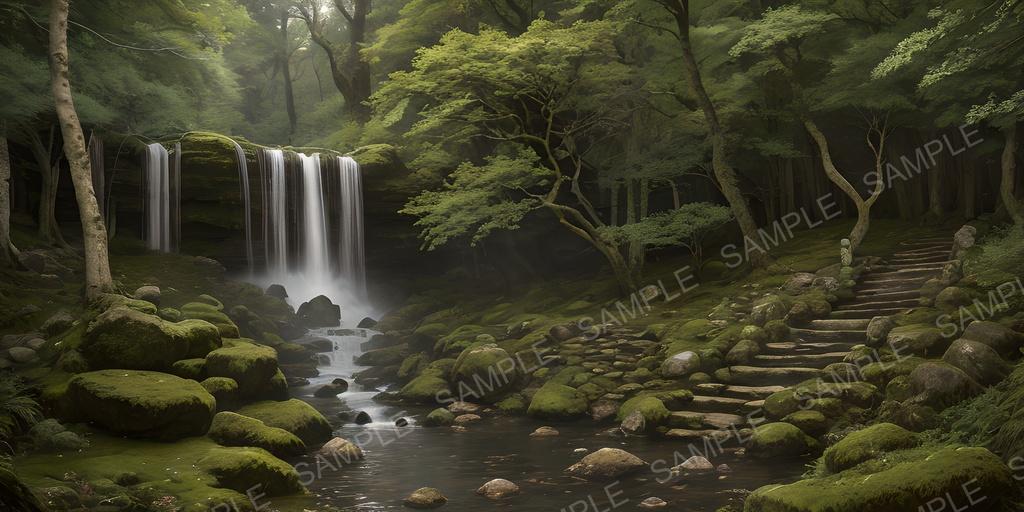 【2k背景素材】中世ファンタジー 聖域の滝と神秘の夜空|10枚セット