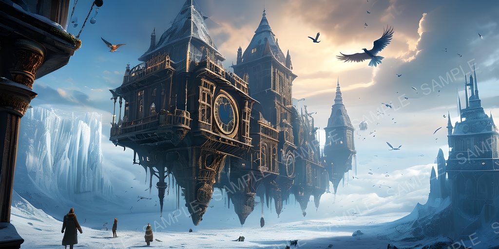 【2k背景素材】ファンタジー 浮遊都市の空中回廊|10枚セット