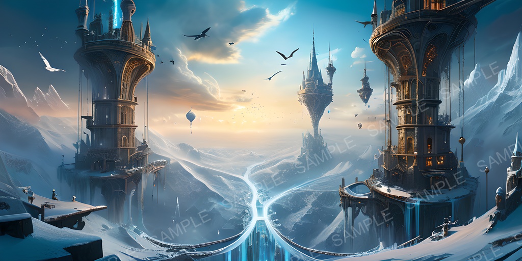 【2k背景素材】ファンタジー 浮遊都市の空中回廊|10枚セット