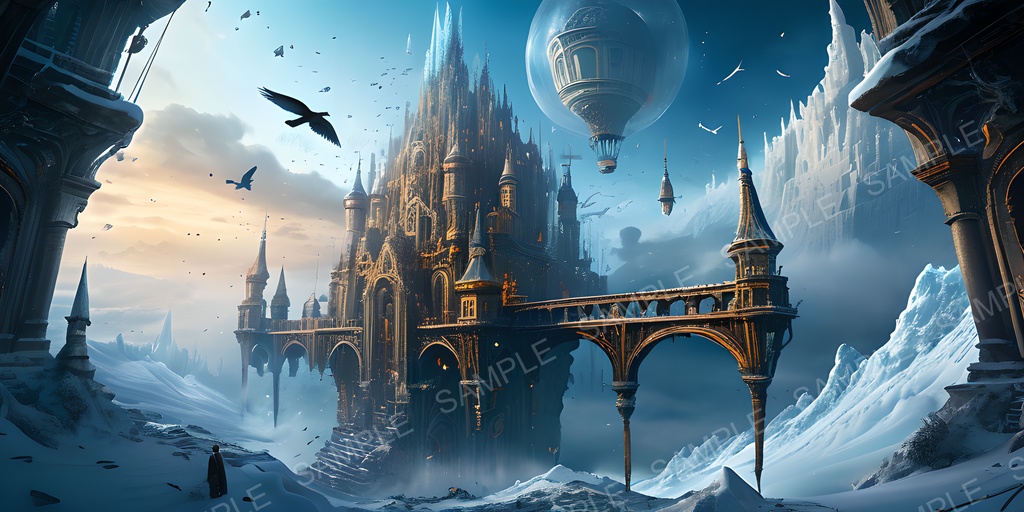 【2k背景素材】ファンタジー 浮遊都市の空中回廊|10枚セット