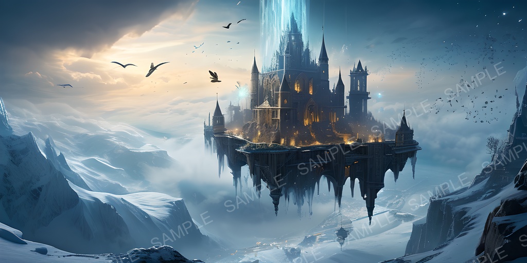 【2k背景素材】ファンタジー 浮遊都市の空中回廊|10枚セット