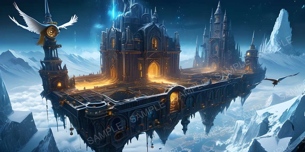 【2k背景素材】ファンタジー 浮遊都市の空中回廊|10枚セット