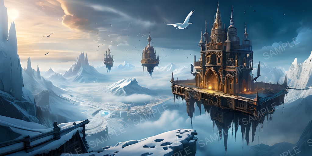 【2k背景素材】ファンタジー 浮遊都市の空中回廊|10枚セット