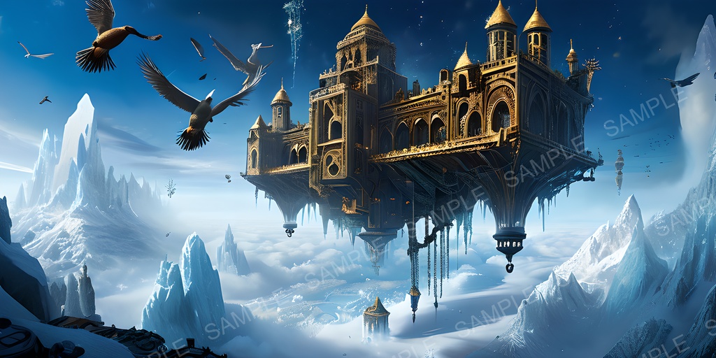 【2k背景素材】ファンタジー 浮遊都市の空中回廊|10枚セット