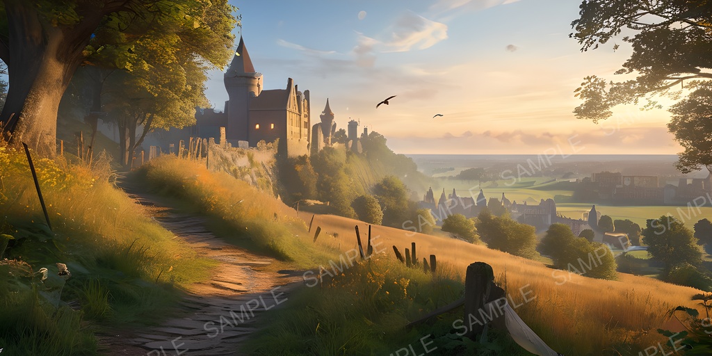 【2k背景素材】旅立ちの丘と王都遠望|10枚セット