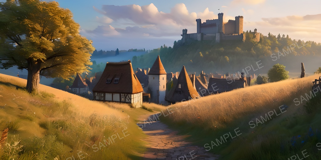 【2k背景素材】旅立ちの丘と王都遠望|10枚セット