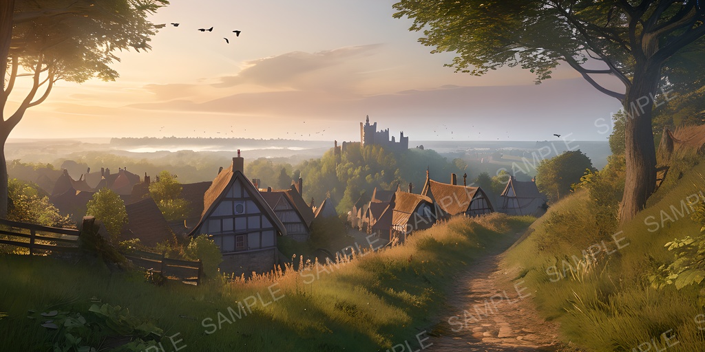 【2k背景素材】旅立ちの丘と王都遠望|10枚セット