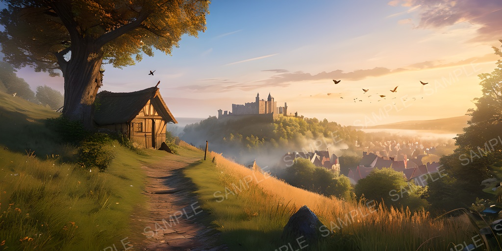 【2k背景素材】旅立ちの丘と王都遠望|10枚セット