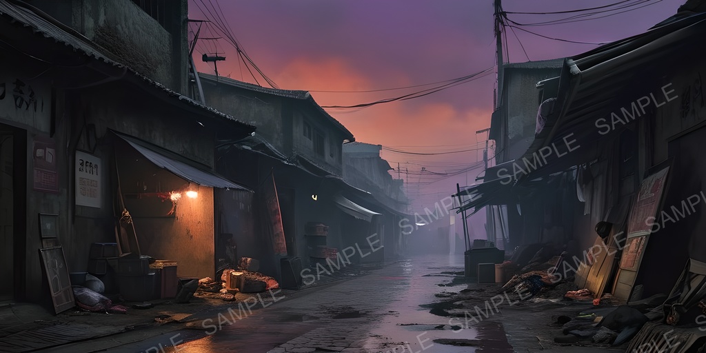 【2k背景素材】退廃サイバーパンク 裏路地マーケット|10枚セット