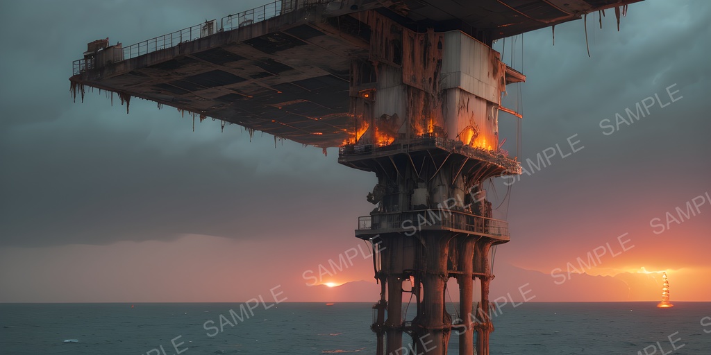 【2k背景素材】退廃サイバーパンク 海上発電プラットフォーム|10枚セット