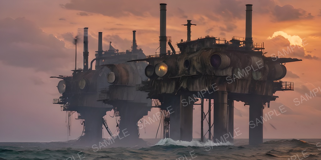 【2k背景素材】退廃サイバーパンク 海上発電プラットフォーム|10枚セット