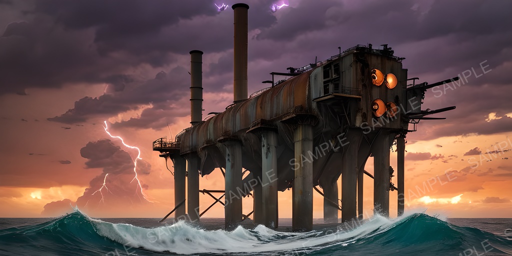 【2k背景素材】退廃サイバーパンク 海上発電プラットフォーム|10枚セット