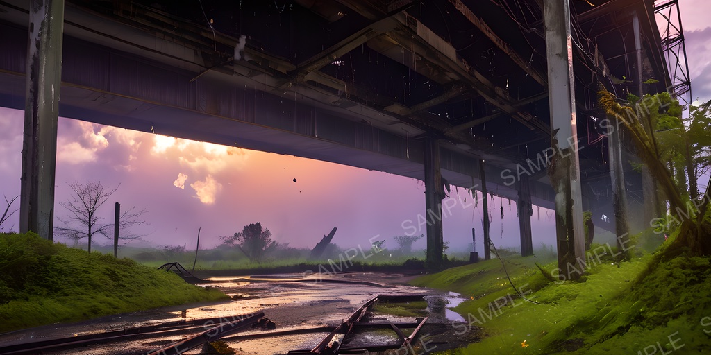 【2k背景素材】退廃サイバーパンク 崩壊高架道路群|10枚セット