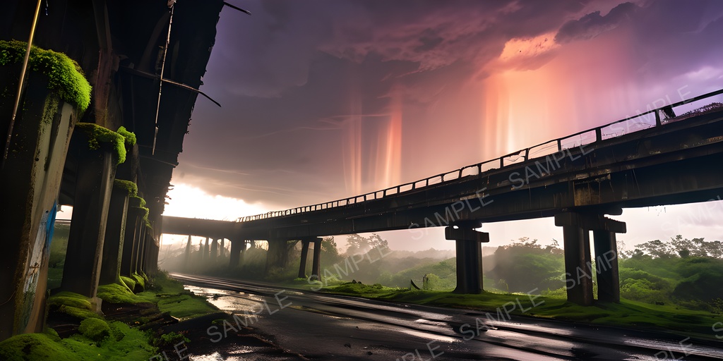 【2k背景素材】退廃サイバーパンク 崩壊高架道路群|10枚セット