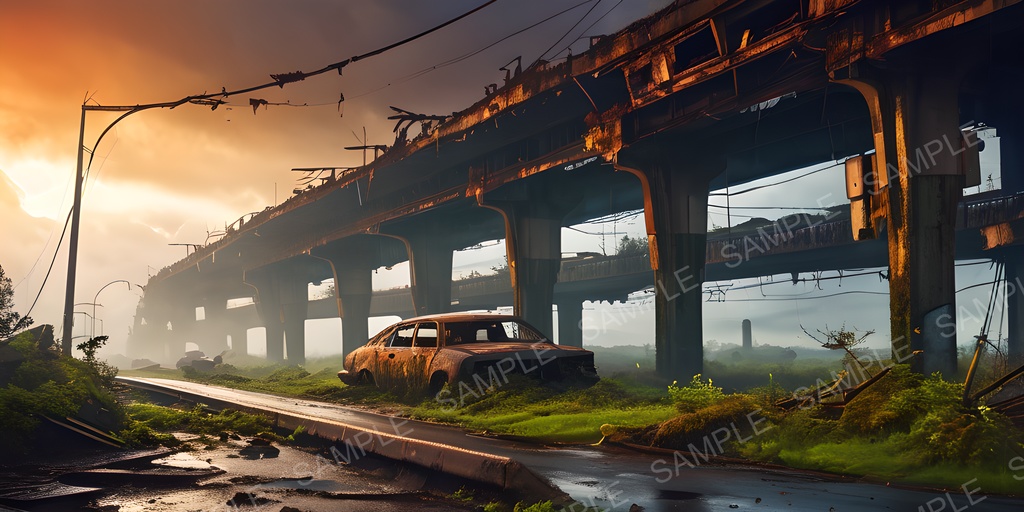 【2k背景素材】退廃サイバーパンク 崩壊高架道路群|10枚セット