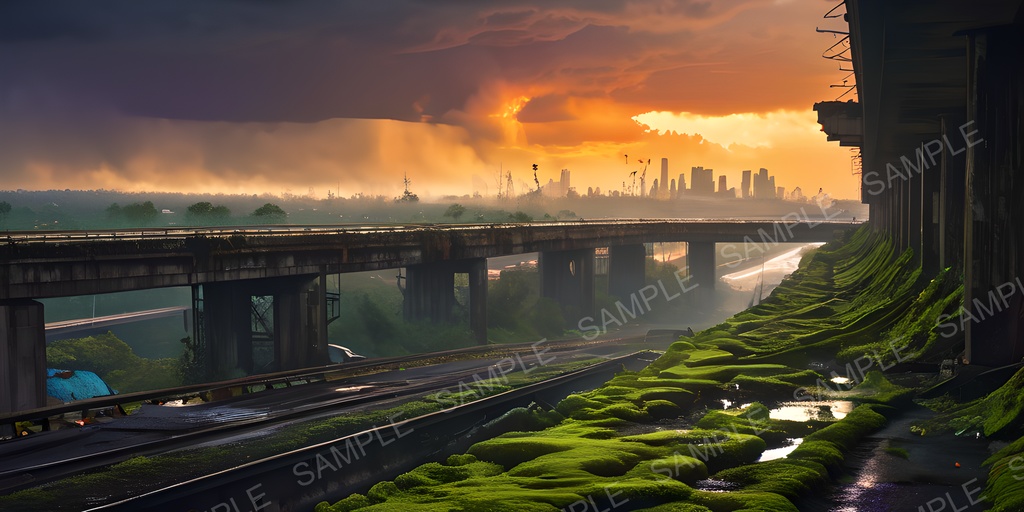 【2k背景素材】退廃サイバーパンク 崩壊高架道路群|10枚セット