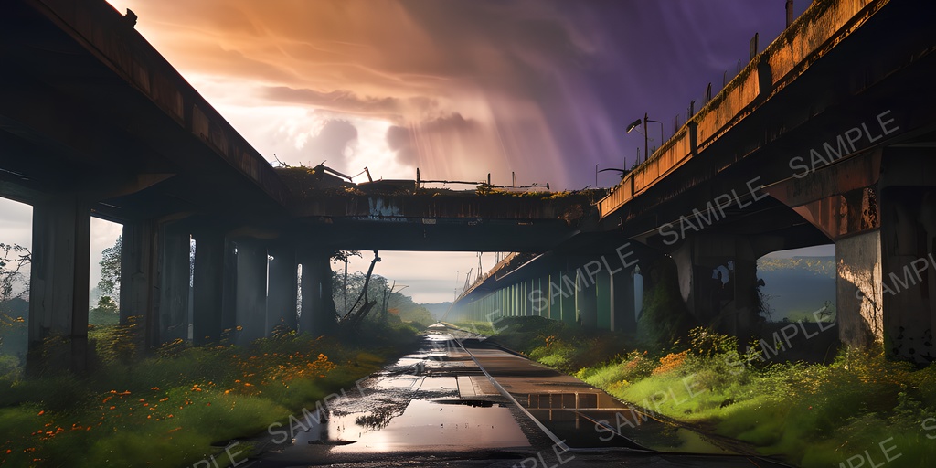 【2k背景素材】退廃サイバーパンク 崩壊高架道路群|10枚セット