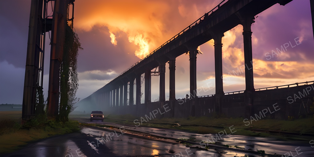 【2k背景素材】退廃サイバーパンク 崩壊高架道路群|10枚セット