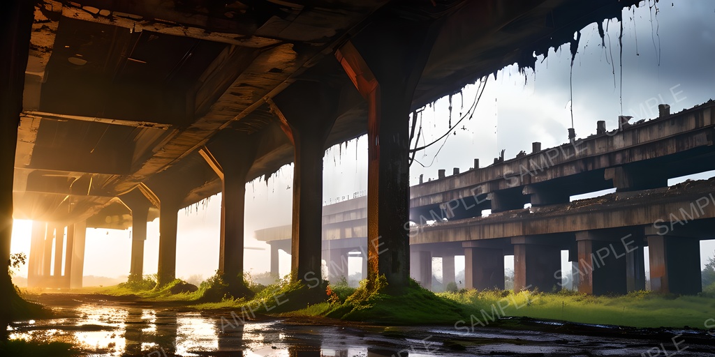 【2k背景素材】退廃サイバーパンク 崩壊高架道路群|10枚セット