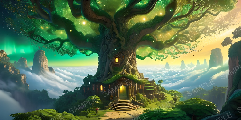 【2k背景素材】ファンタジー 世界樹と幻想建築｜10枚セット
