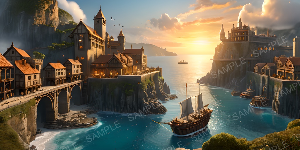 【2k背景素材】ファンタジー 採掘都市の夕景|10枚セット