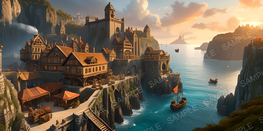 【2k背景素材】ファンタジー 採掘都市の夕景｜10枚セット