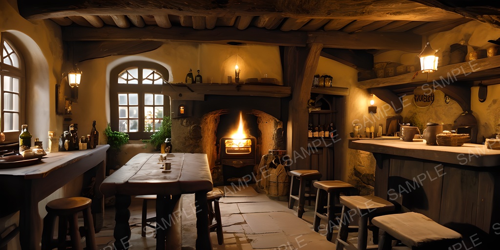 【背景素材】中世ファンタジー 村外れの小さな酒場|10枚セット