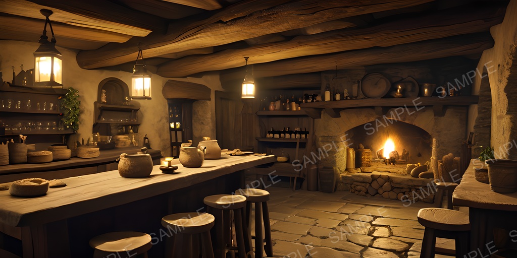 【背景素材】中世ファンタジー 村外れの小さな酒場|10枚セット